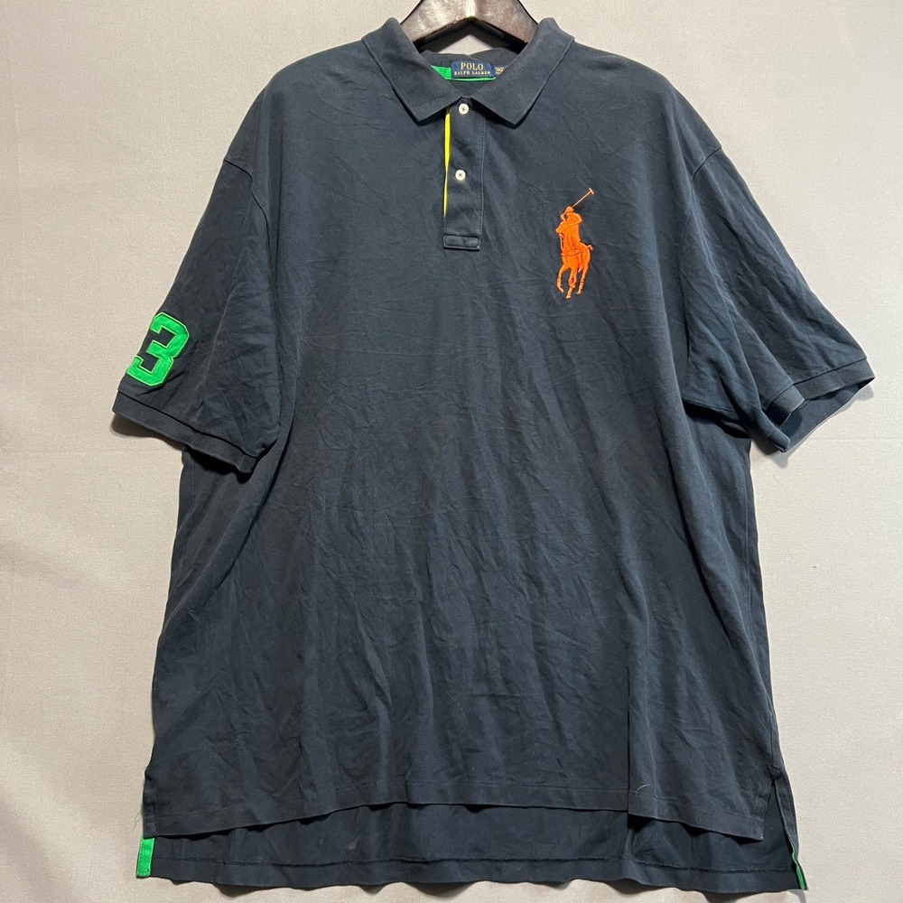 Polo Ralph Lauren Big Pony Navy Blue Polo Shirt Mens 4XLT Orange Green Accents